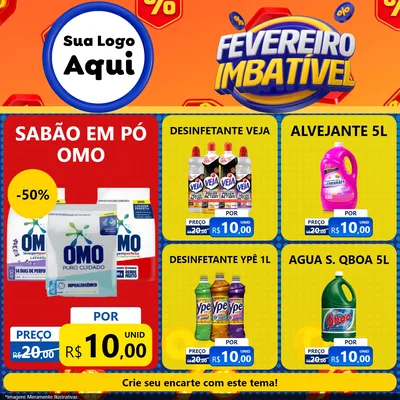 Modelo de Rede Social para Feed Facebook com o tema Fevereiro Imbatível para Produtos de Limpeza