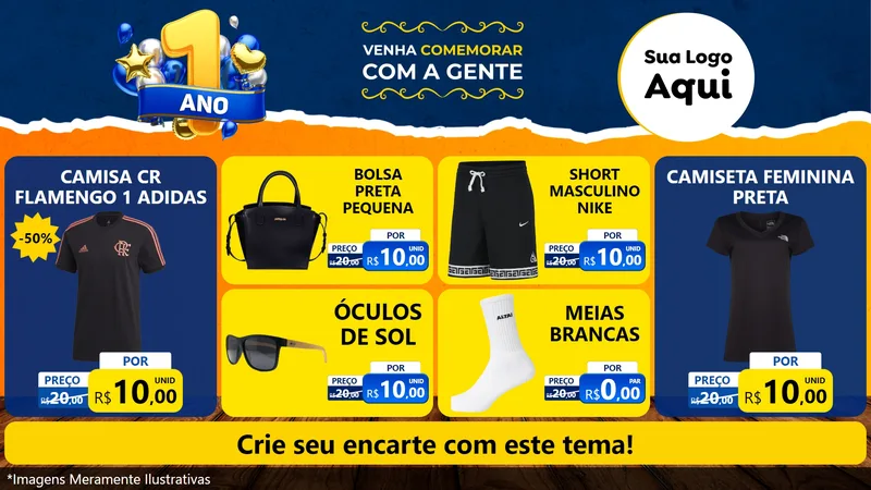 Modelo de TV para TV Horizontal com o tema Um Ano de Aniversário para Roupas e acessórios