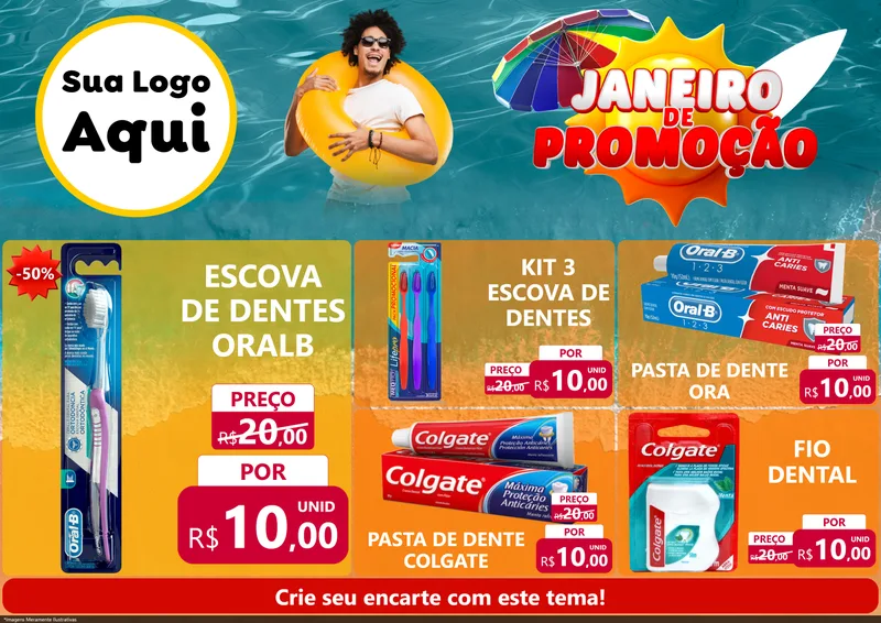 Modelo de Encarte para Encarte A4 Horizontal com o tema Janeiro de Promoção para Higiene Pessoal