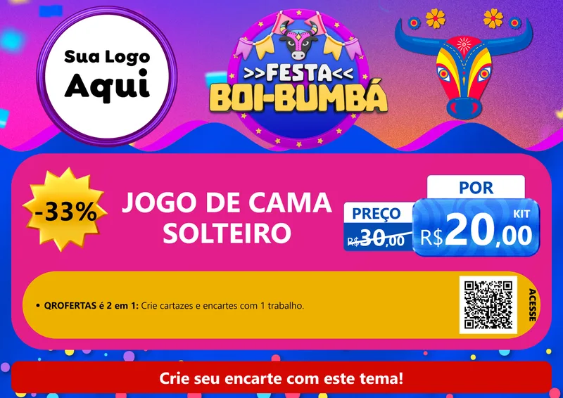 Modelo de Cartaz para Cartaz A4 Horizontal com o tema Festa Boi-Bumbá para Cama, Mesa e Banho