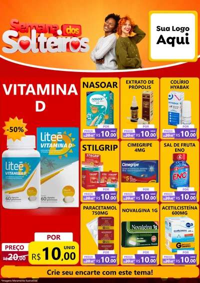 Modelo de Encarte para Encarte A4 Vertical com o tema Semana dos Solteiros para Farmácia