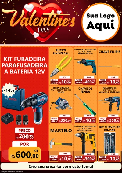 Modelo de Encarte para Encarte A4 Vertical com o tema Valentine's Day para Maquinas e Ferramentas