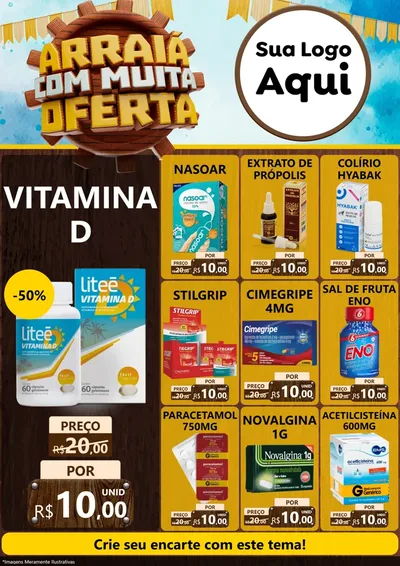 Modelo de Encarte para Encarte A4 Vertical com o tema Ofertas de São João - Junina para Farmácia