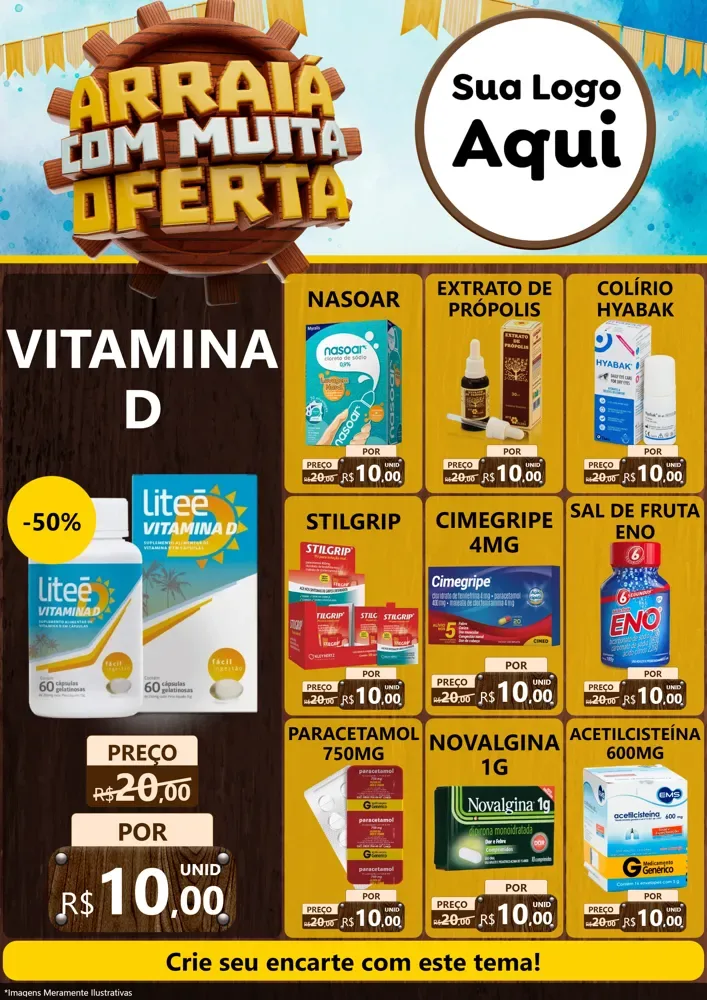 Modelo de Encarte para Encarte A4 Vertical com o tema Ofertas de São João - Junina para Farmácia