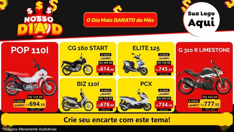Modelo de TV para TV Horizontal com o tema Nosso Dia D para Concessionaria de Motos