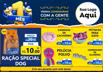 Modelo de Encarte para Encarte A4 Horizontal com o tema Um Mês de Aniversário para Pet Shop