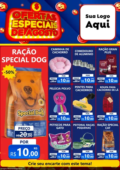 Modelo de Encarte para Encarte A4 Vertical com o tema Ofertas Especiais de Agosto para Pet Shop