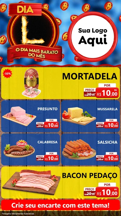Modelo de TV para TV Vertical com o tema Dia L - O Dia Mais Barato Do Mês para Frios e Laticínios