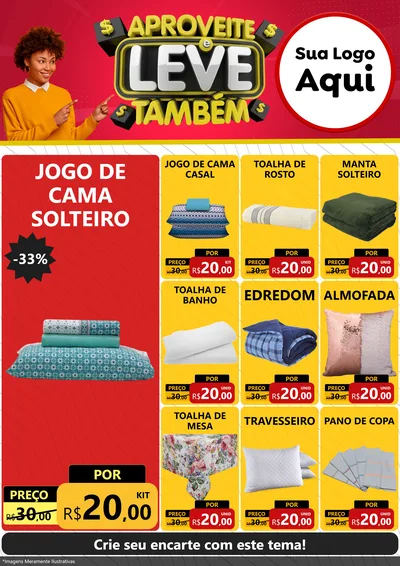 Modelo de Encarte para Encarte A4 Vertical com o tema Aproveite e Leve Também para Cama, Mesa e Banho