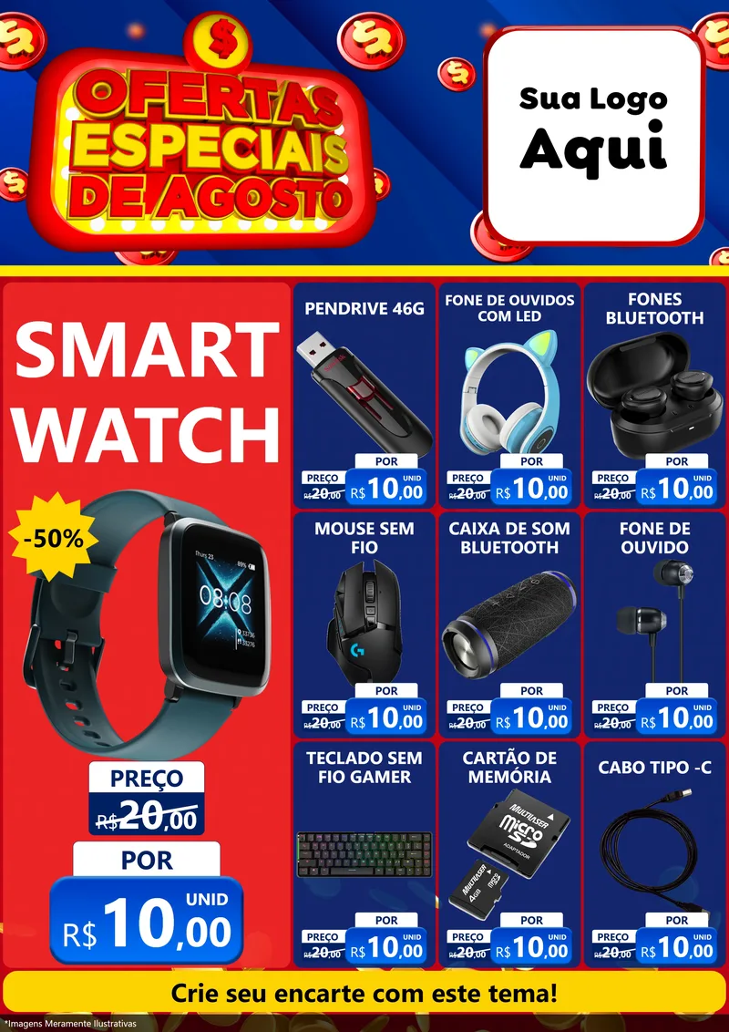 Modelo de Encarte para Encarte A4 Vertical com o tema Ofertas Especiais de Agosto para Informática