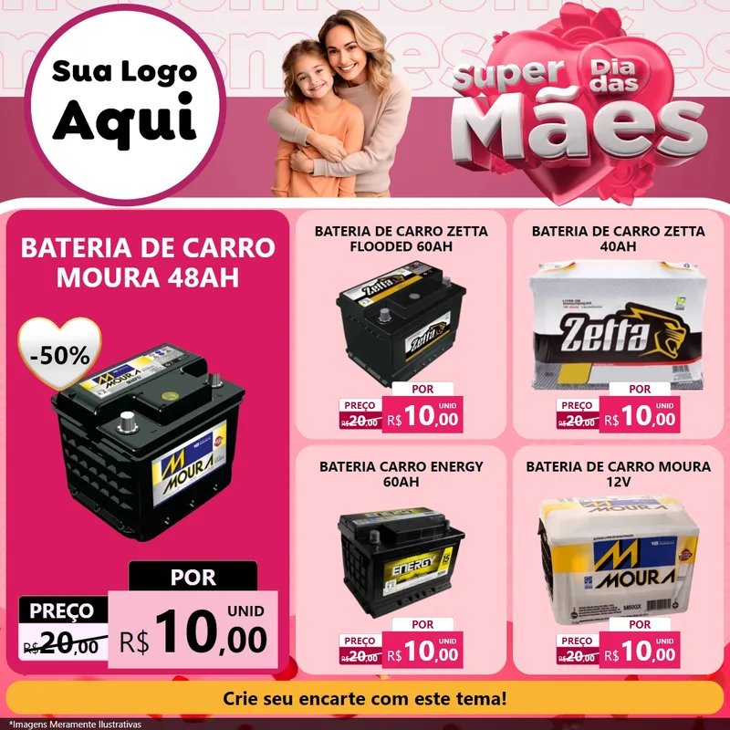 Modelo de Rede Social para Feed Facebook com o tema Super Dia Das Mães para Baterias Elétricas