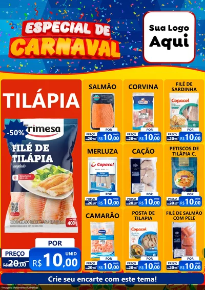 Modelo de Encarte para Encarte A4 Vertical com o tema Especial de Carnaval para Peixaria