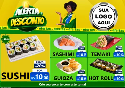 Modelo de Encarte para Encarte A4 Horizontal com o tema Alerta de Desconto para Comida japonesa