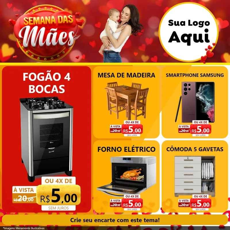 Modelo de Rede Social para Feed Facebook com o tema Semana das Mães para Móveis e Eletro