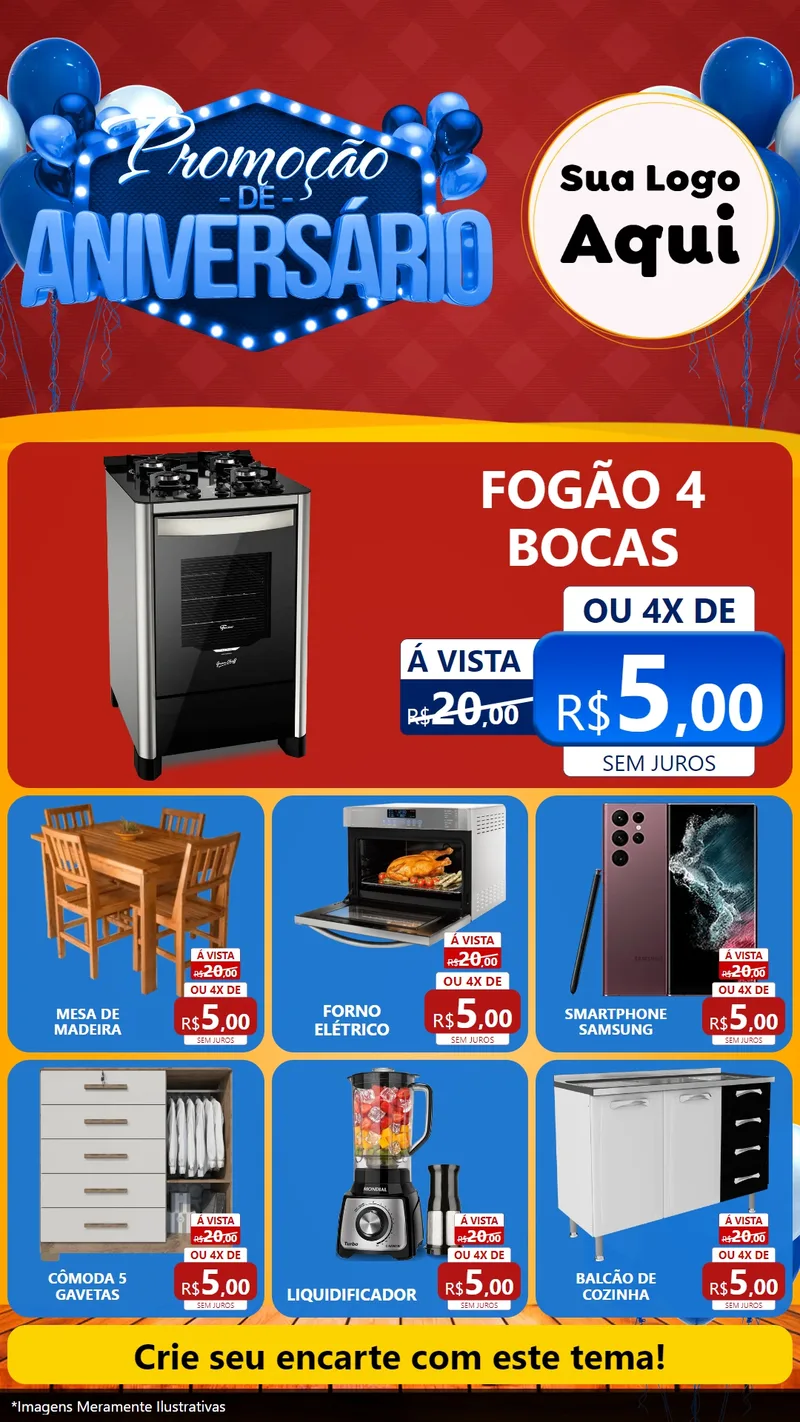 Modelo de Rede Social para Stories com o tema Promoção de Aniversário para Móveis e Eletro