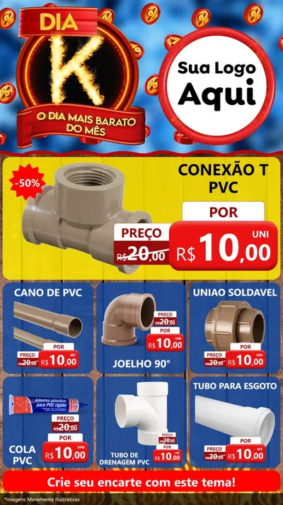 Modelo de Rede Social para Stories com o tema Dia K - O Dia Mais Barato Do Mês para Tubos e conexões