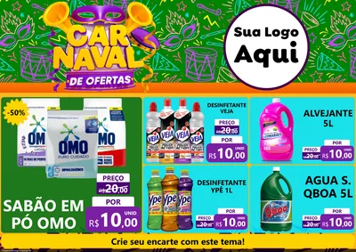Modelo de Encarte para Encarte A4 Horizontal com o tema Carnaval de Ofertas para Produtos de Limpeza