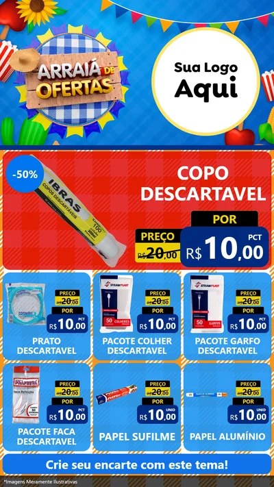 Modelo de Rede Social para Stories com o tema Arraiá de Ofertas para Embalagens