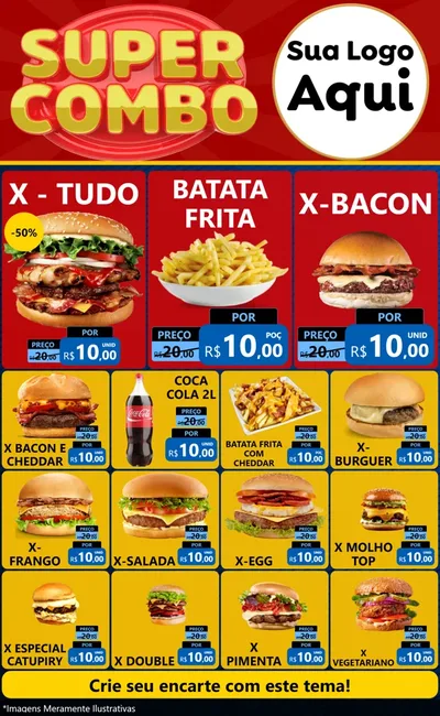 Modelo de Encarte para Encarte Grande com o tema Super Combo para Hamburgueria