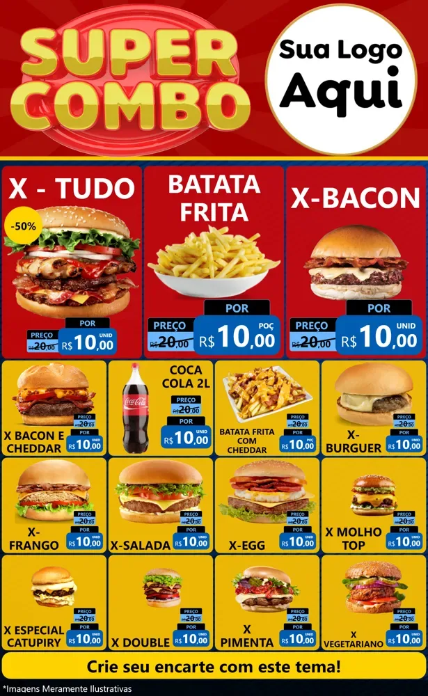 Modelo de Encarte para Encarte Grande com o tema Super Combo para Hamburgueria
