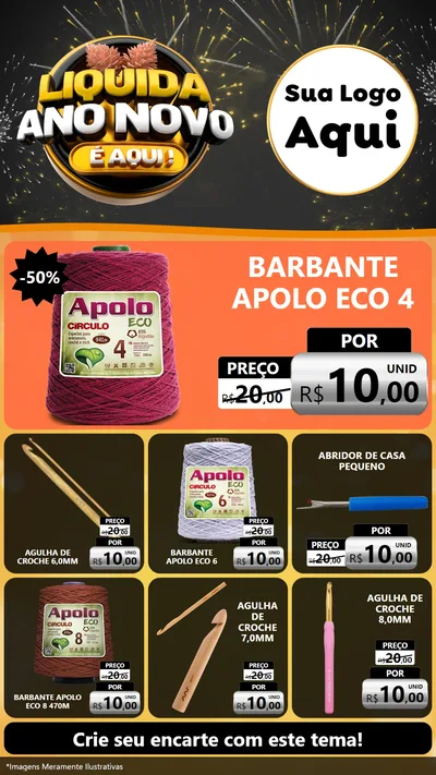Modelo de Rede Social para Stories com o tema Liquida Ano Novo É Aqui! para Armarinho e Aviamentos