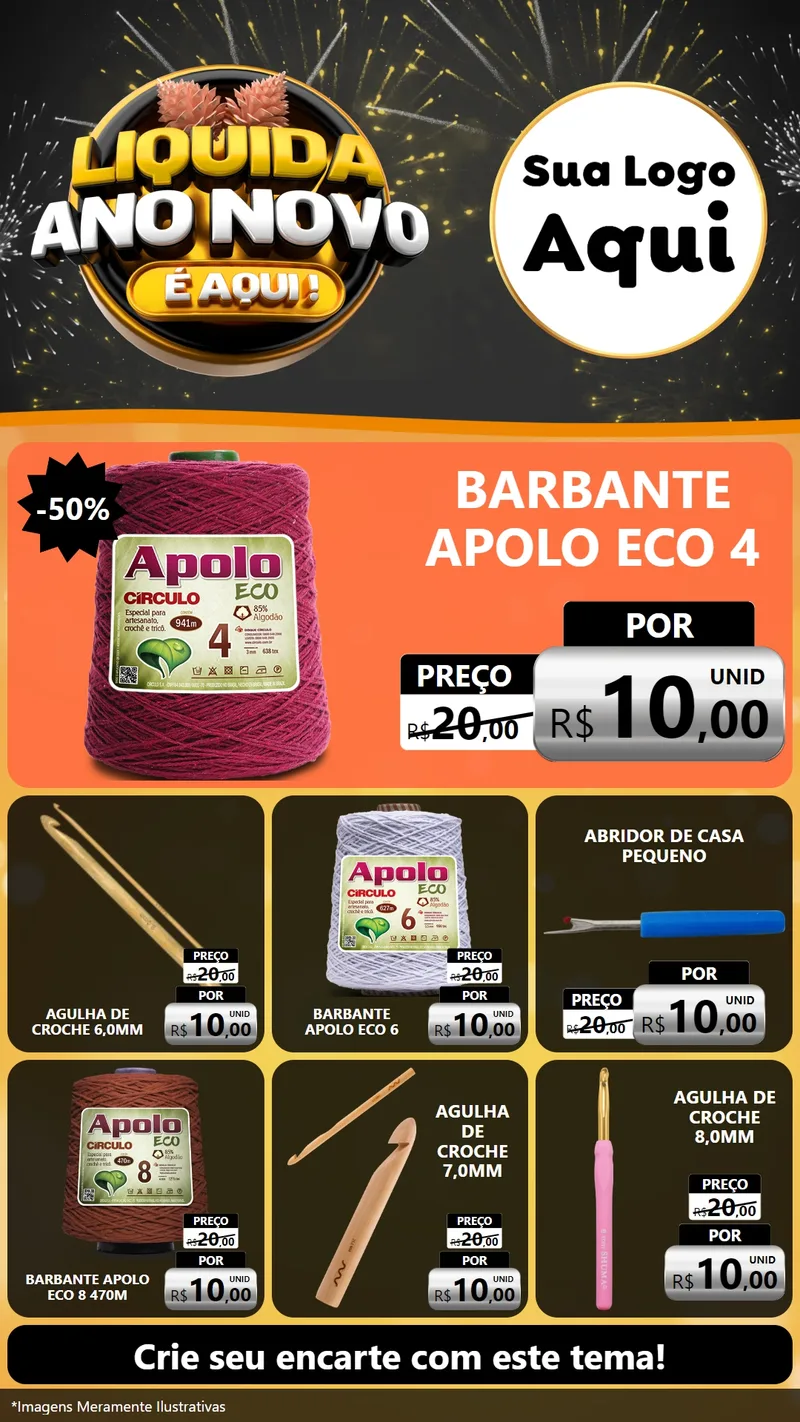 Modelo de Rede Social para Stories com o tema Liquida Ano Novo É Aqui! para Armarinho e Aviamentos