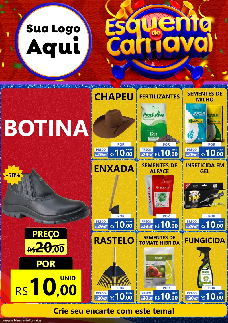 Modelo de Encarte para Encarte A4 Vertical com o tema Esquenta de Carnaval para Agropecuária