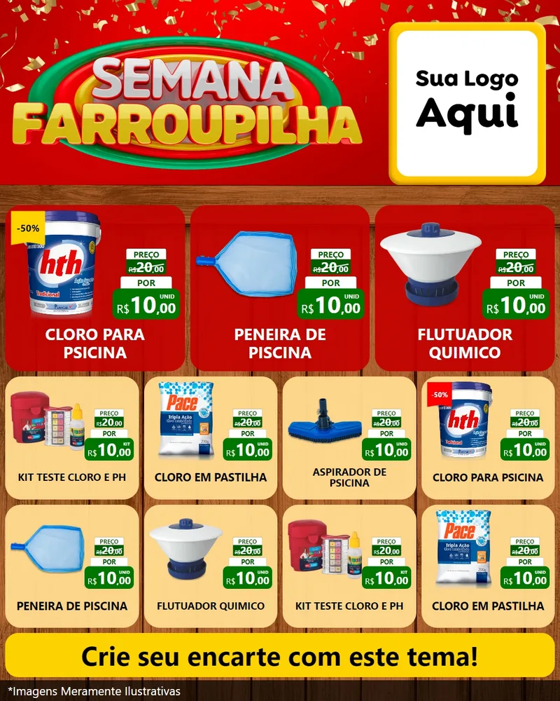 Modelo de Rede Social para Feed Instagram com o tema Semana Farroupilha para Produtos para Piscina