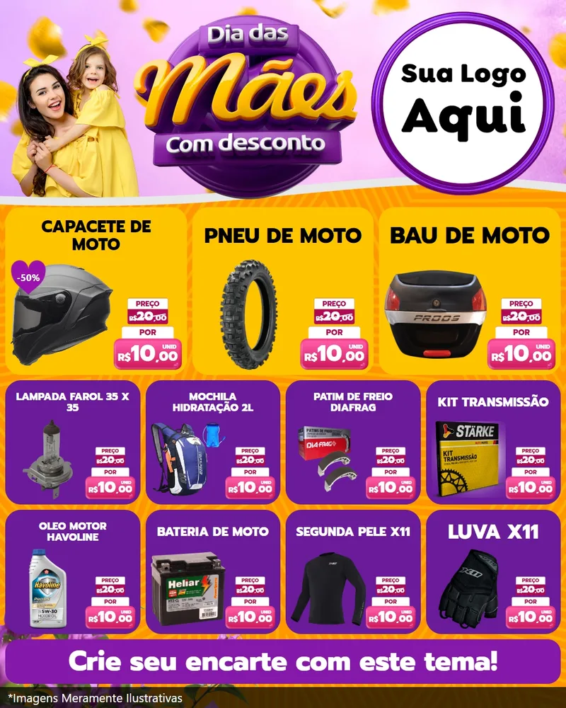 Modelo de Rede Social para Feed Instagram com o tema Dia das Mães com Desconto para Moto peças