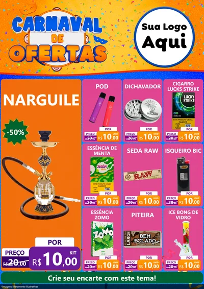 Modelo de Encarte para Encarte A4 Vertical com o tema Carnaval de Ofertas para Tabacaria