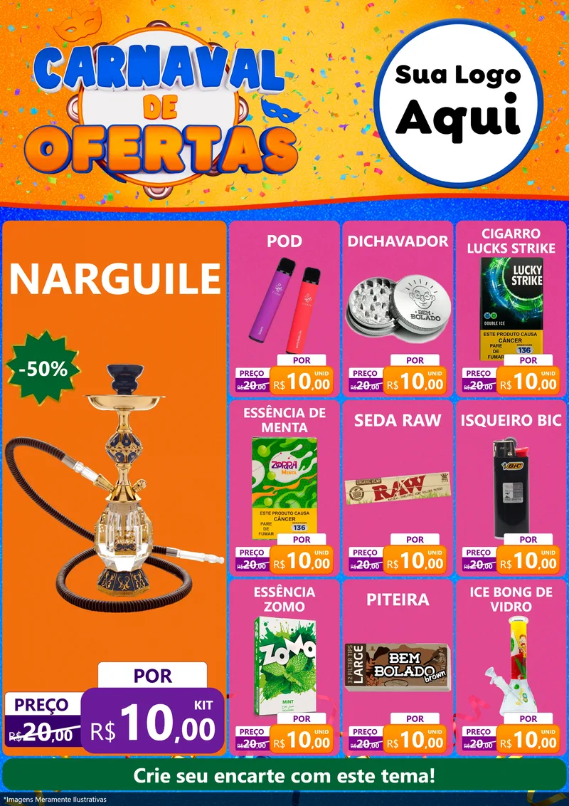 Modelo de Encarte para Encarte A4 Vertical com o tema Carnaval de Ofertas para Tabacaria