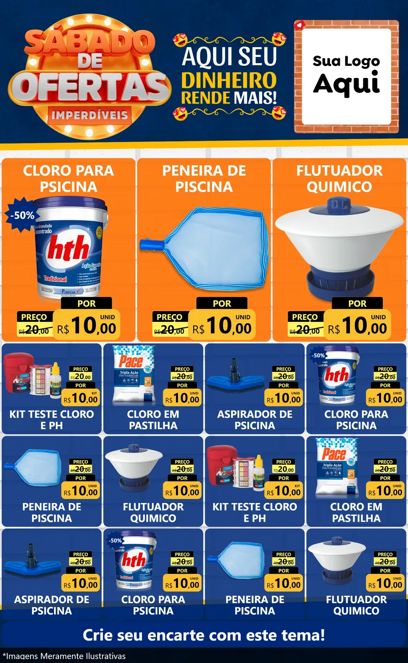 Modelo de Encarte para Encarte Grande com o tema Sábado de Ofertas Imperdíveis para Produtos para Piscina