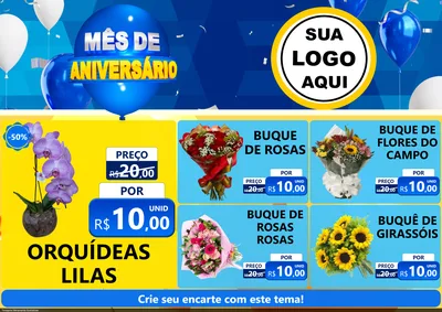 Modelo de Encarte para Encarte A4 Horizontal com o tema Mês de Aniversário para Floricultura e jardim