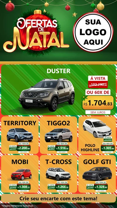 Modelo de Rede Social para Stories com o tema Ofertas de Natal para Concessionaria de Carros