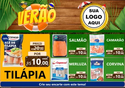 Modelo de Encarte para Encarte A4 Horizontal com o tema Verão para Peixaria
