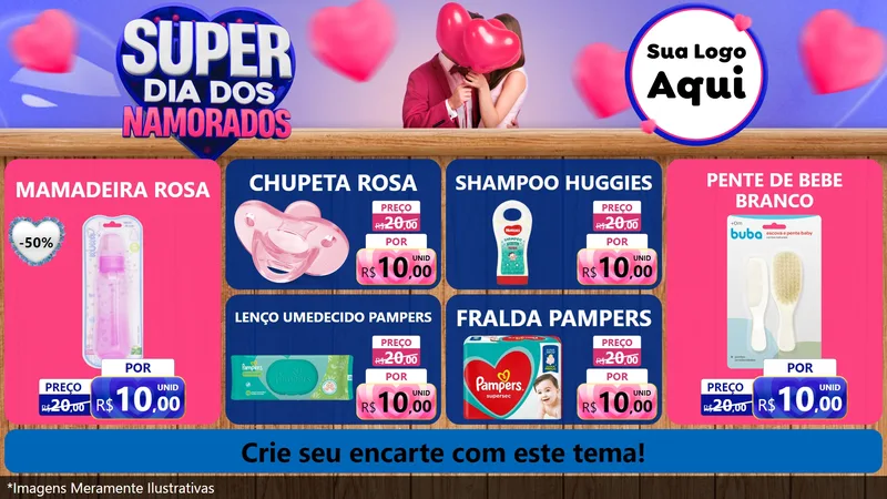 Modelo de TV para TV Horizontal com o tema Super Dia dos Namorados para Bebês