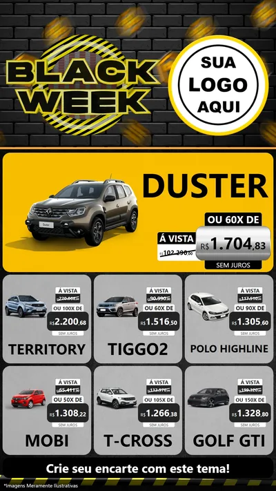 Modelo de Rede Social para Stories com o tema Black Week para Concessionaria de Carros