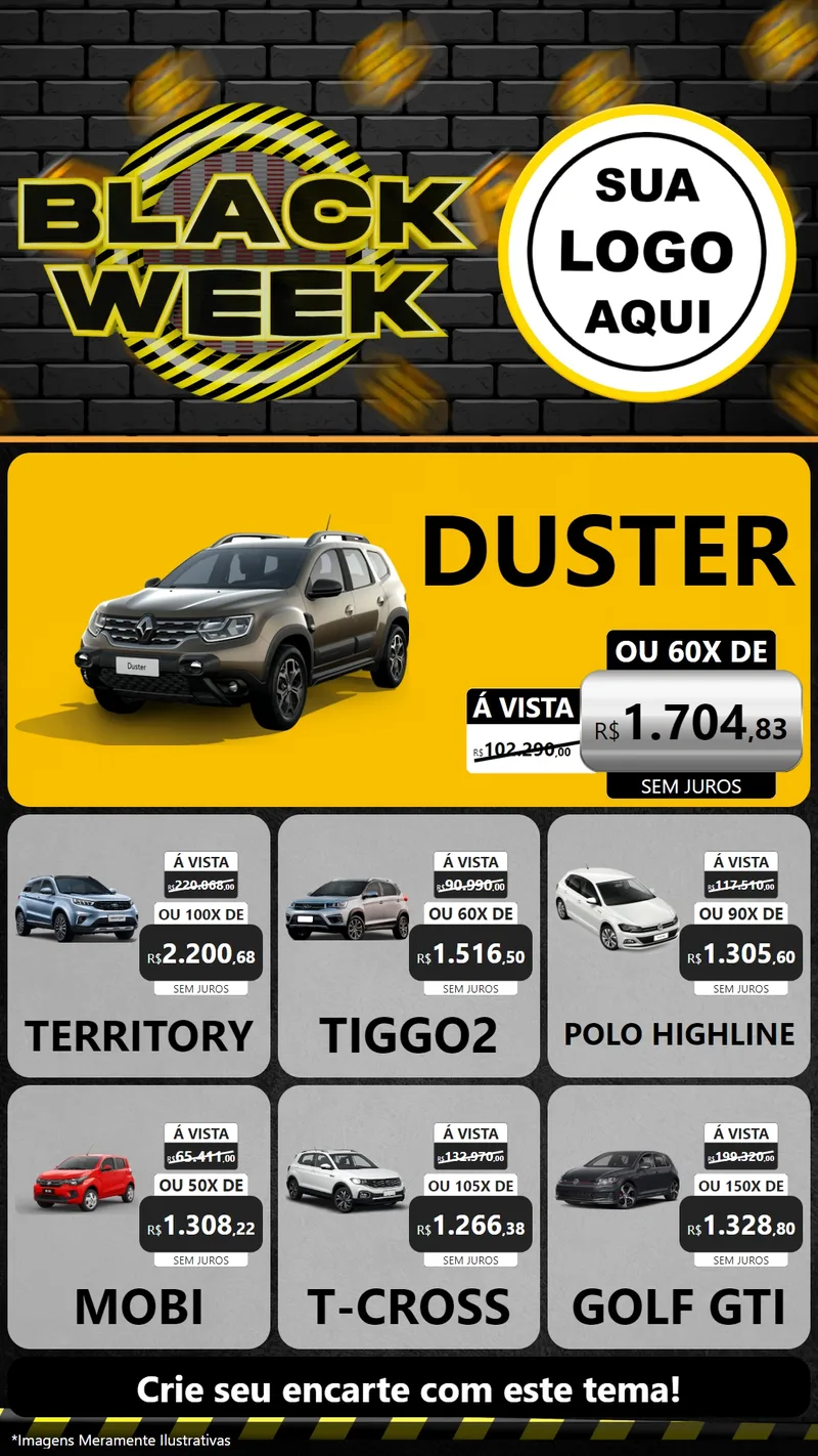 Modelo de Rede Social para Stories com o tema Black Week para Concessionaria de Carros