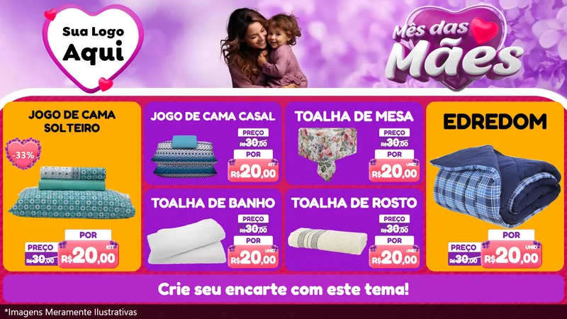 Modelo de TV para TV Horizontal com o tema Mês das Mães para Cama, Mesa e Banho