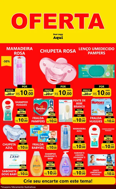 Modelo de Encarte para Encarte Grande com o tema OFERTA - Vermelho Cartaz para Bebês
