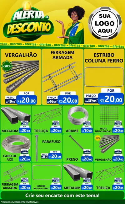 Modelo de Encarte para Encarte Grande com o tema Alerta de Desconto para Ferragens