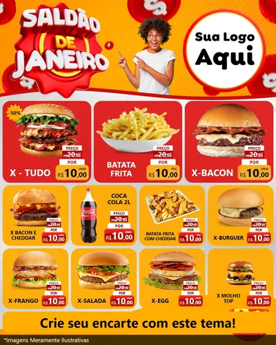 Modelo de Rede Social para Feed Instagram com o tema Saldão de Janeiro para Hamburgueria