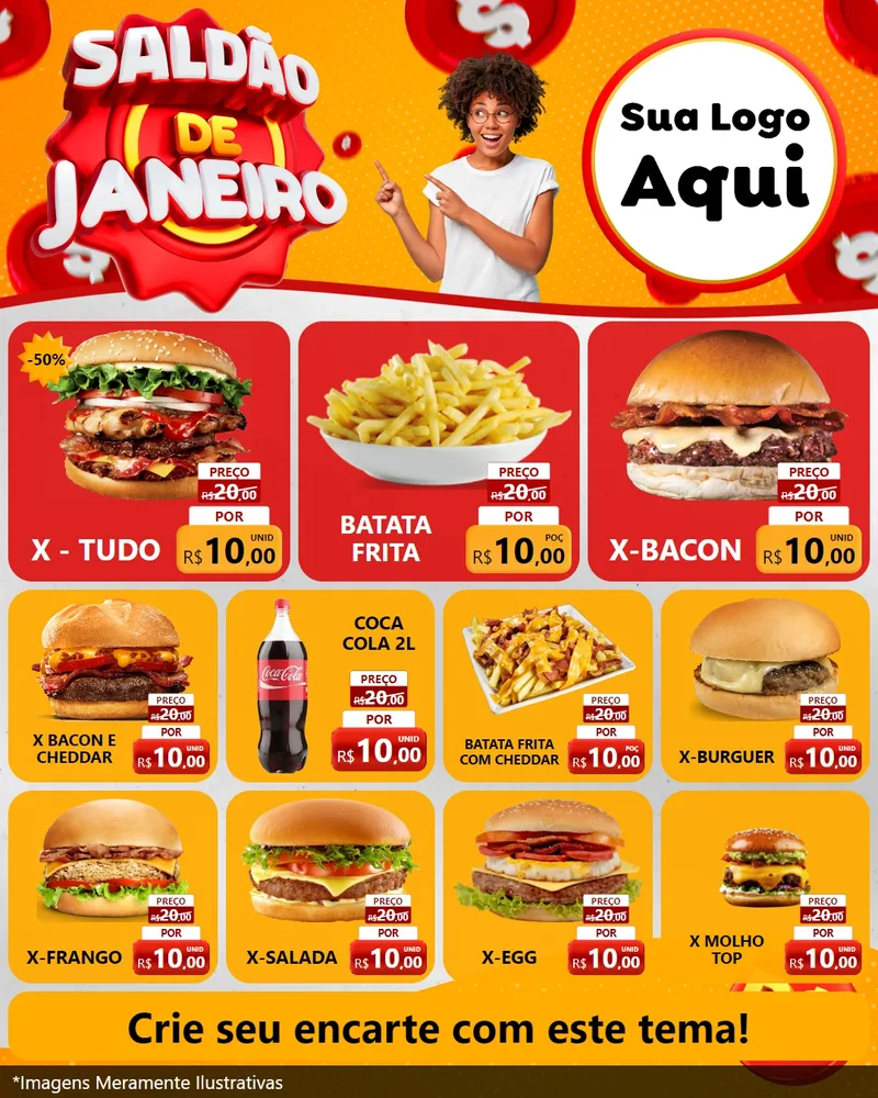 Modelo de Rede Social para Feed Instagram com o tema Saldão de Janeiro para Hamburgueria