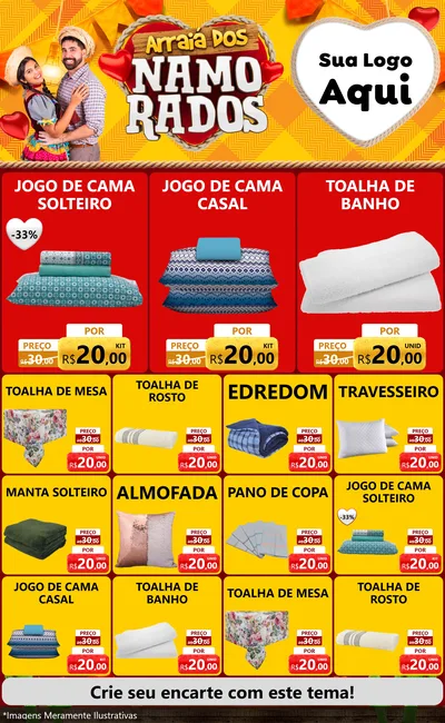 Modelo de Encarte para Encarte Grande com o tema Arraiá dos Namorados para Cama, Mesa e Banho