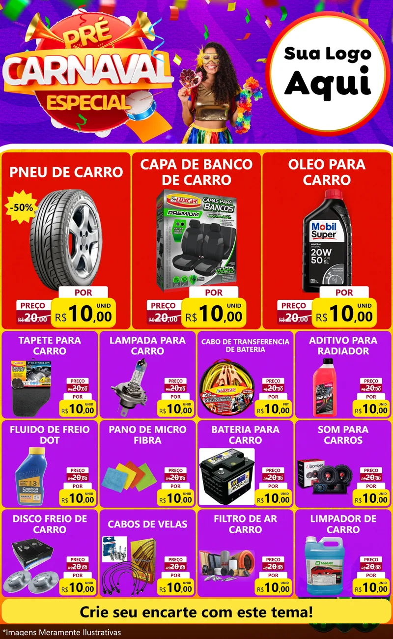 Modelo de Encarte para Encarte Grande com o tema Pré-Carnaval Especial para Auto peças