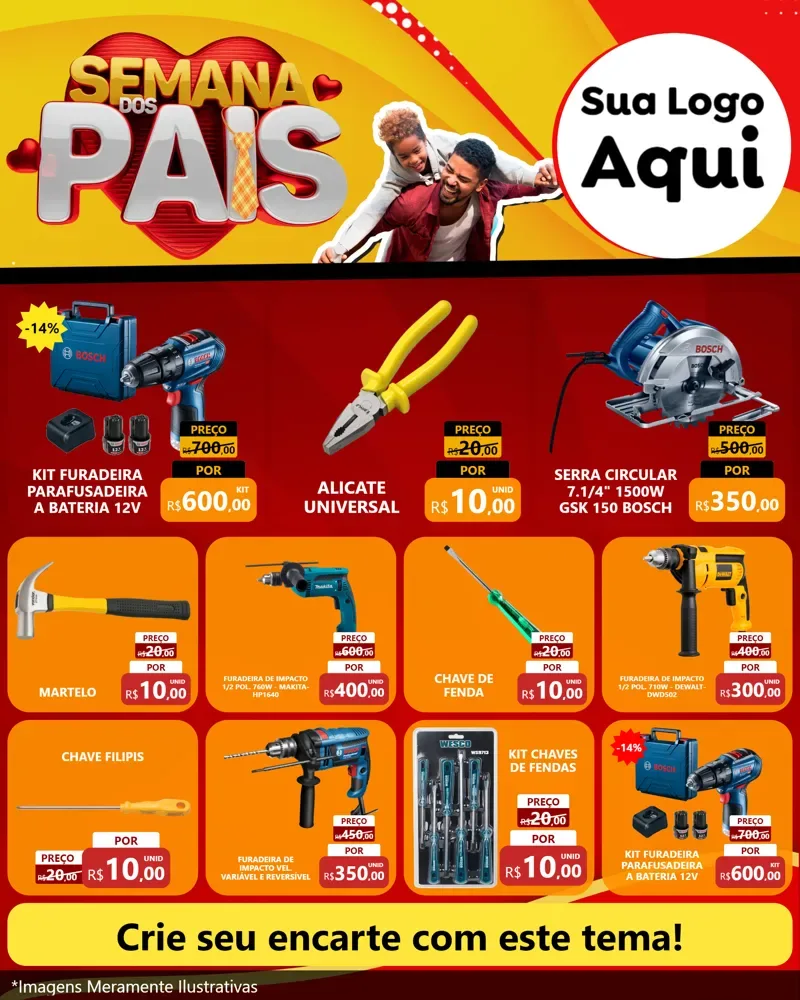 Modelo de Rede Social para Feed Instagram com o tema Semana Dos Pais para Maquinas e Ferramentas
