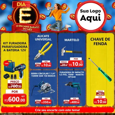 Modelo de Rede Social para Feed Facebook com o tema Dia E - O Dia Mais Barato Do Mês para Maquinas e Ferramentas