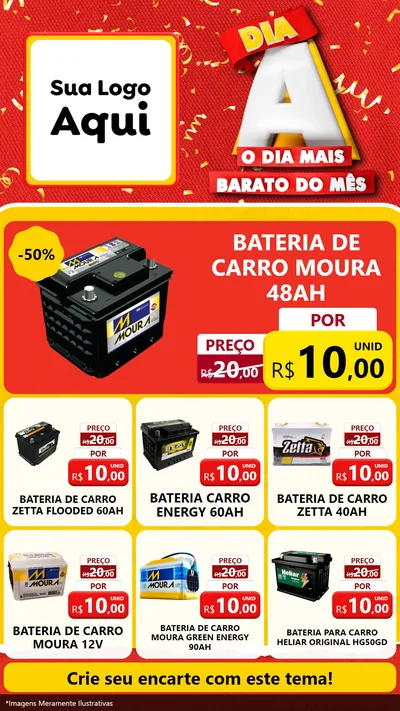 Modelo de Rede Social para Stories com o tema Dia A o Dia Mais Barato do Mês para Baterias Elétricas