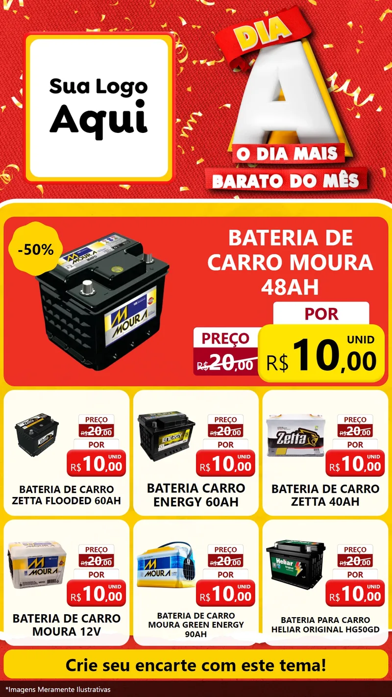 Modelo de Rede Social para Stories com o tema Dia A o Dia Mais Barato do Mês para Baterias Elétricas