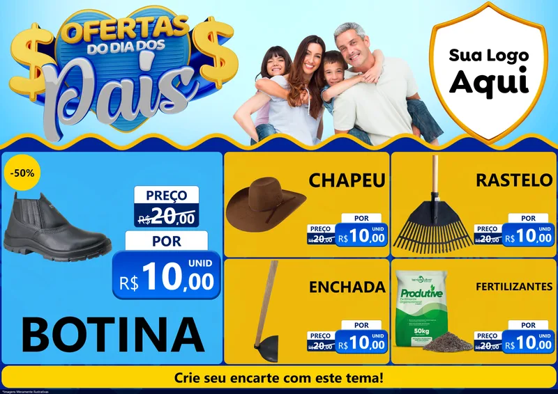 Modelo de Encarte para Encarte A4 Horizontal com o tema Ofertas do Dia dos Pais para Agropecuária